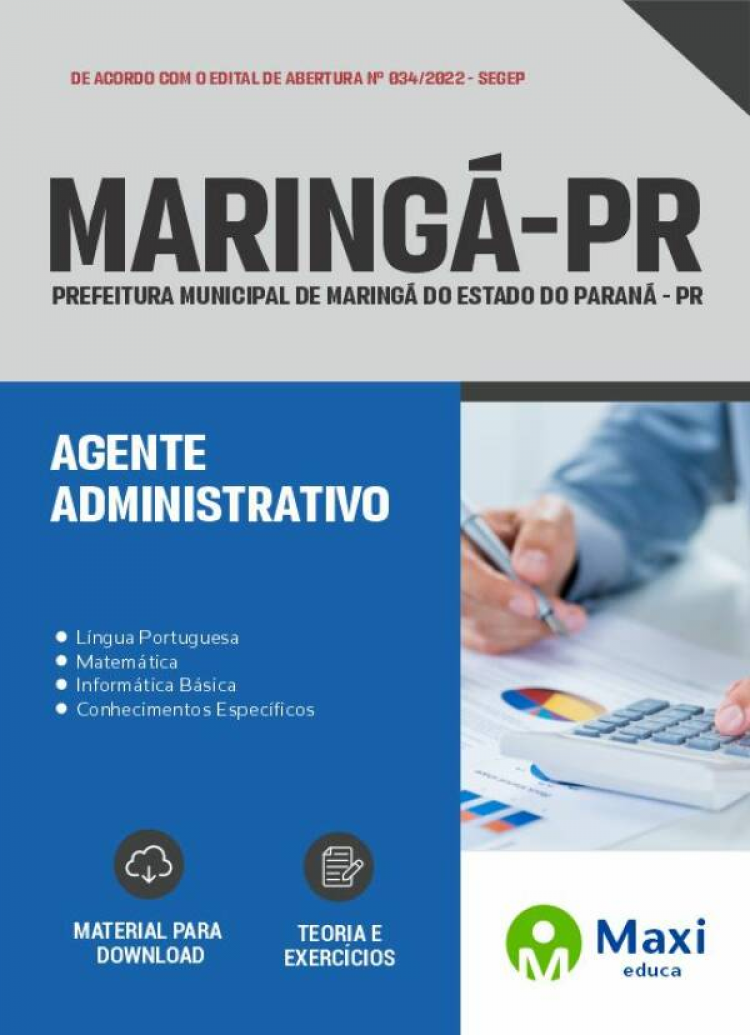 - Apostila Maringá - PR - 2022 Agente Administrativo