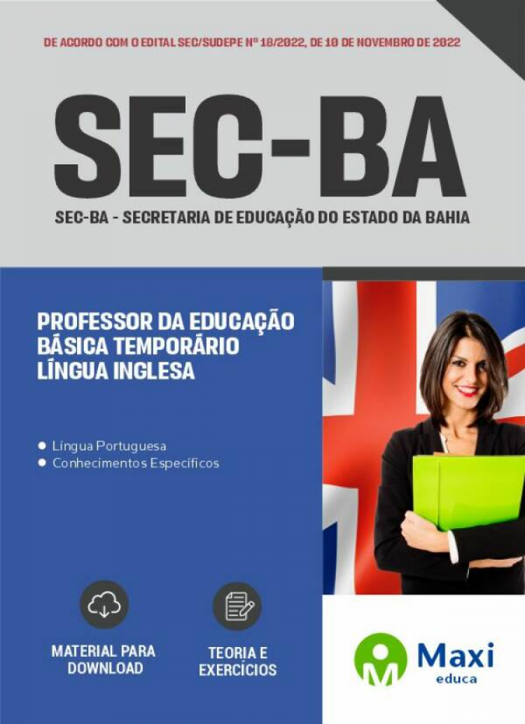 - Apostila SEC-BA 2022 Professor Da Educação Básica Temporário - Língua Inglesa