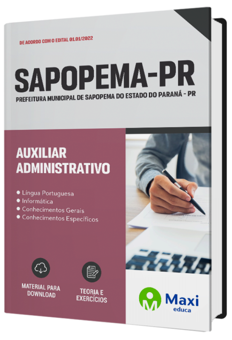 - Apostila Prefeitura de Sapopema-PR 2022 Auxiliar Administrativo